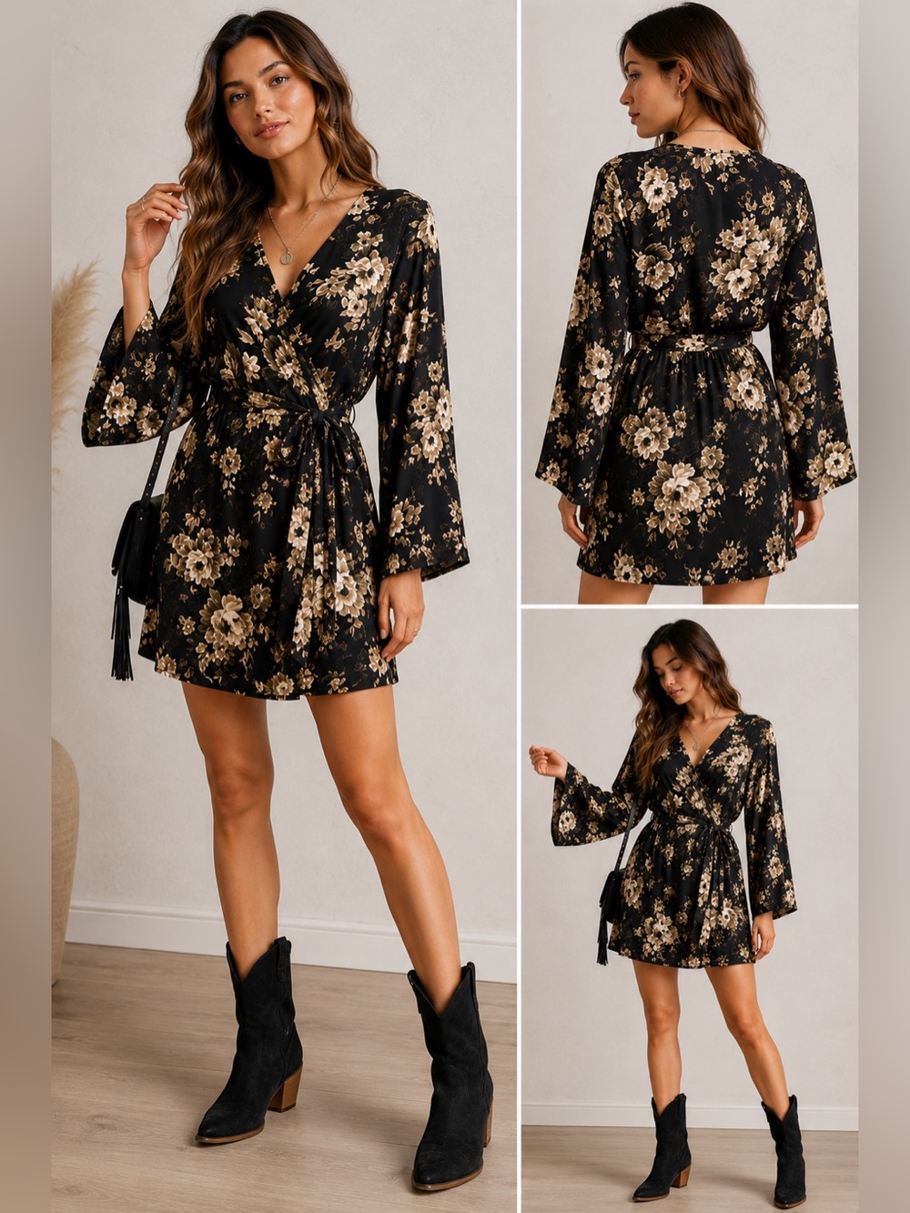 Denim & Supply Ralph Lauren Floral Faux Wrap Mini Dress Kimono Sleeve S